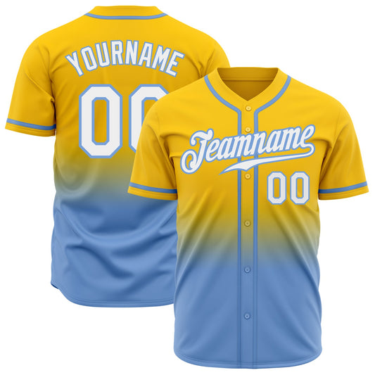 Custom Yellow White-Light Blue Authentic Fade Fashion Baseball Jersey - Sky-Custom