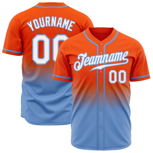 Custom Orange White-Light Blue Authentic Fade Fashion Baseball Jersey - Sky-Custom