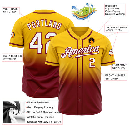 Custom Yellow White-Crimson Authentic Fade Fashion Baseball Jersey - Sky-Custom