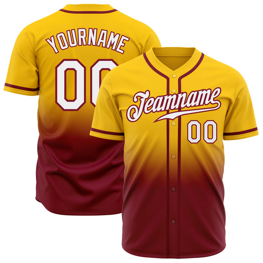 Custom Yellow White-Crimson Authentic Fade Fashion Baseball Jersey - Sky-Custom
