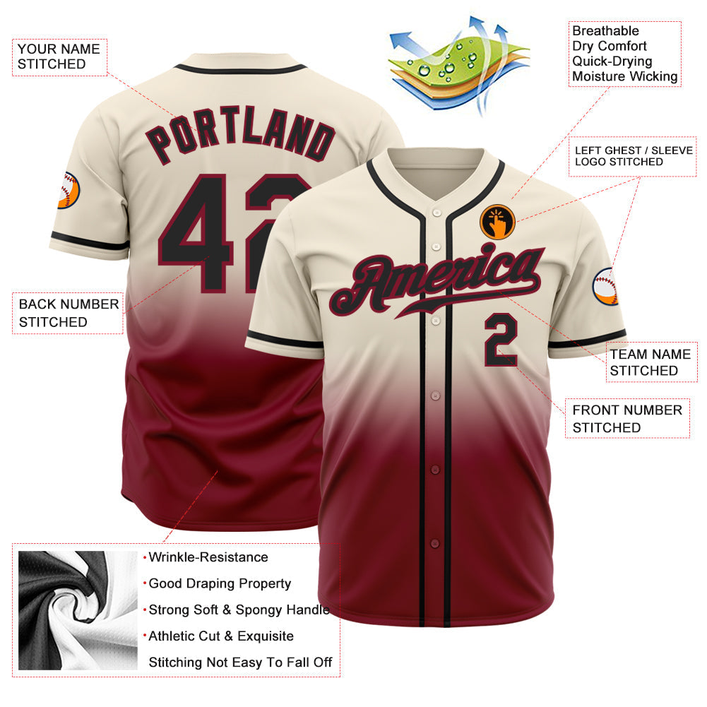 Custom Cream Black-Crimson Authentic Fade Fashion Baseball Jersey - Sky-Custom
