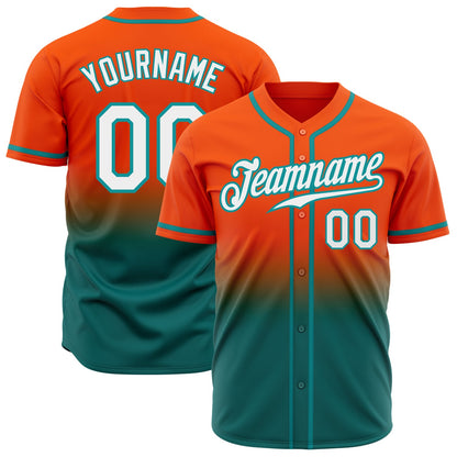 Custom Orange White-Teal Authentic Fade Fashion Baseball Jersey - Sky-Custom