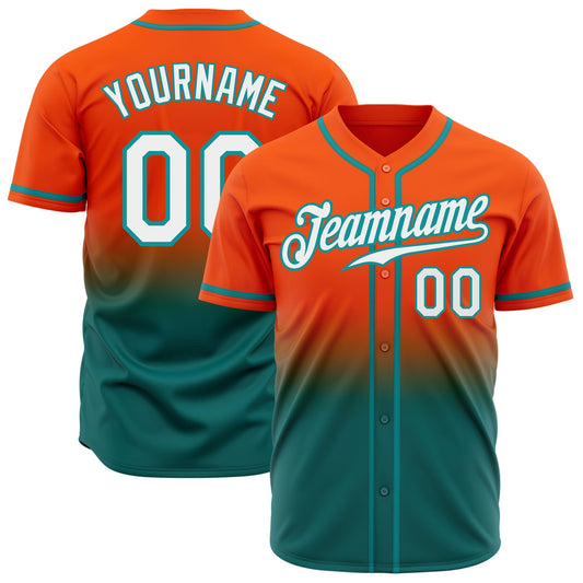 Custom Orange White-Teal Authentic Fade Fashion Baseball Jersey - Sky-Custom