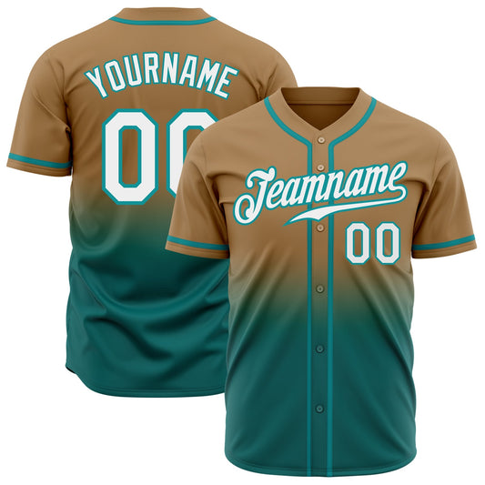 Custom Old Gold White-Teal Authentic Fade Fashion Baseball Jersey - Sky-Custom