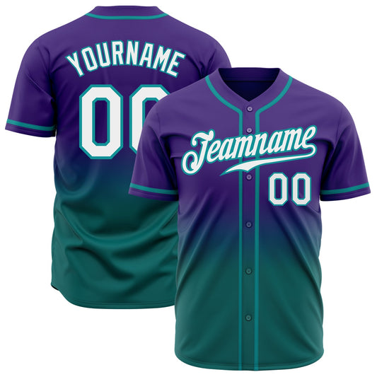 Custom Purple White-Teal Authentic Fade Fashion Baseball Jersey - Sky-Custom