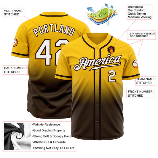 Custom Yellow White-Brown Authentic Fade Fashion Baseball Jersey - Sky-Custom