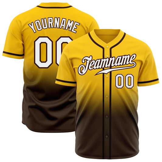 Custom Yellow White-Brown Authentic Fade Fashion Baseball Jersey - Sky-Custom