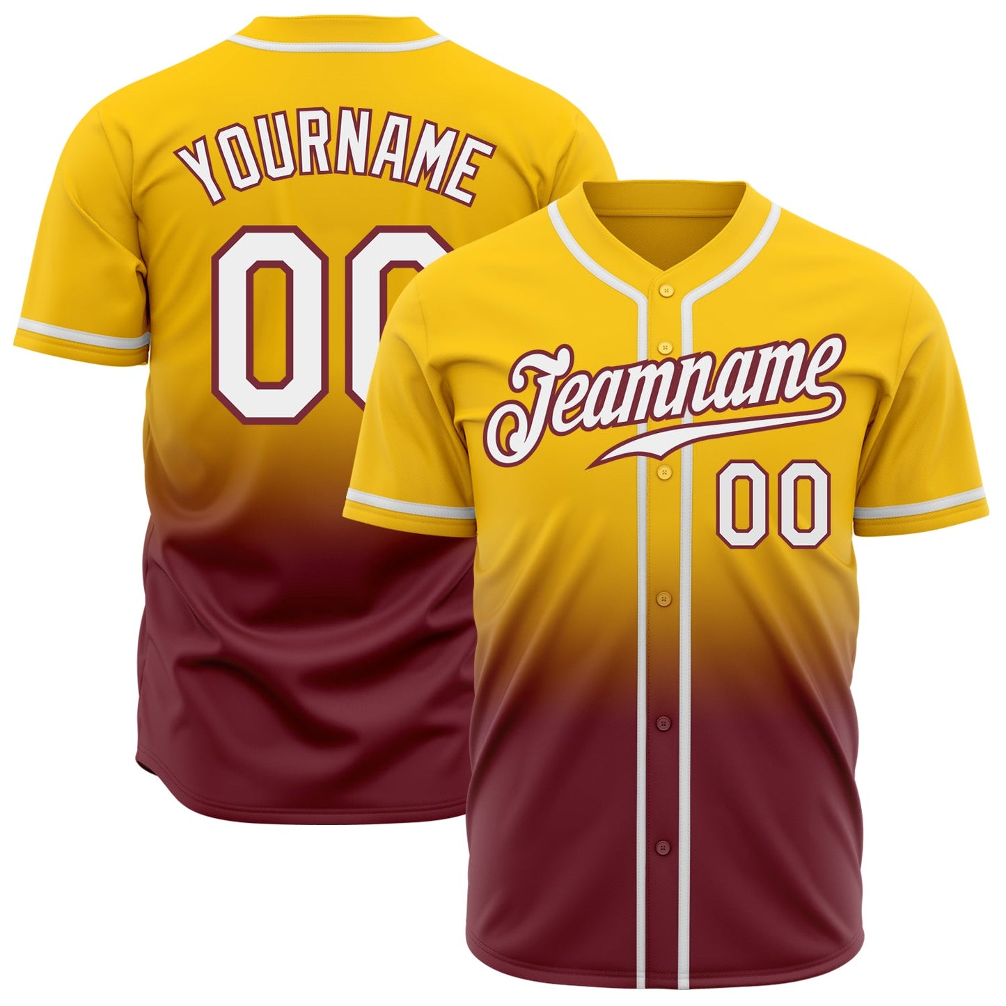 Custom Yellow White-Burgundy Authentic Fade Fashion Baseball Jersey - Sky-Custom