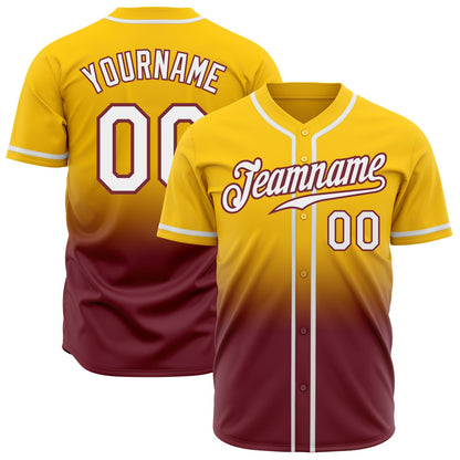 Custom Yellow White-Burgundy Authentic Fade Fashion Baseball Jersey - Sky-Custom