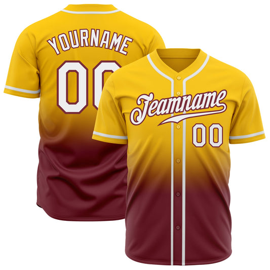 Custom Yellow White-Burgundy Authentic Fade Fashion Baseball Jersey - Sky-Custom