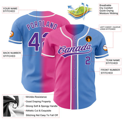 Custom Powder Blue Purple-Pink Authentic Gradient Fashion Baseball Jersey - Sky-Custom