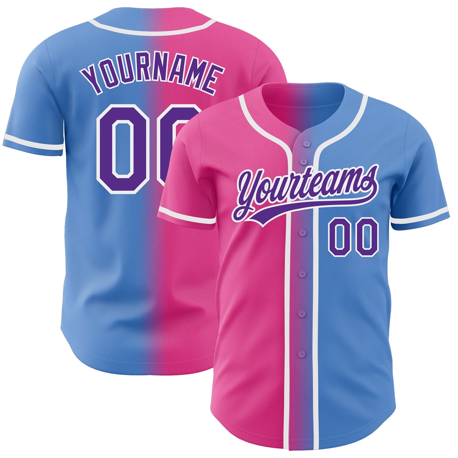 Custom Powder Blue Purple-Pink Authentic Gradient Fashion Baseball Jersey - Sky-Custom