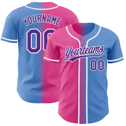 Custom Powder Blue Purple-Pink Authentic Gradient Fashion Baseball Jersey - Sky-Custom
