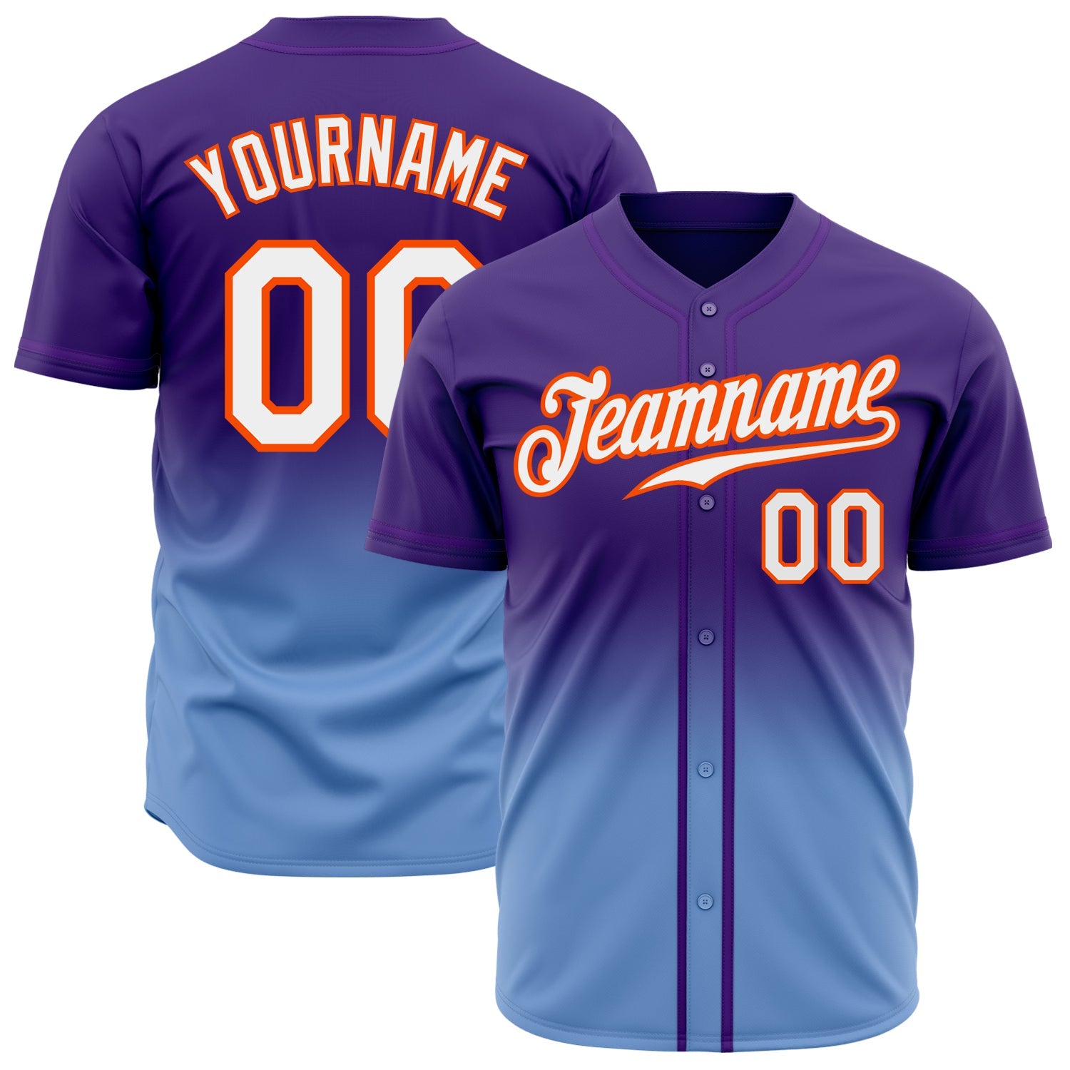 Custom Purple White Light Blue-Orange Authentic Fade Fashion Baseball Jersey - Sky-Custom
