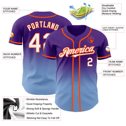 Custom Purple White Light Blue-Orange Authentic Fade Fashion Baseball Jersey - Sky-Custom