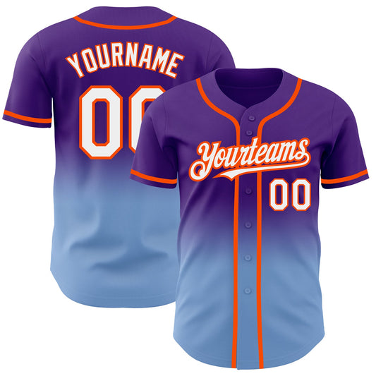 Custom Purple White Light Blue-Orange Authentic Fade Fashion Baseball Jersey - Sky-Custom