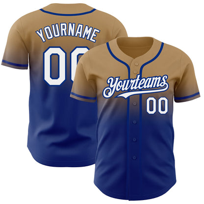 Custom Old Gold White-Royal Authentic Fade Fashion Baseball Jersey - Sky-Custom
