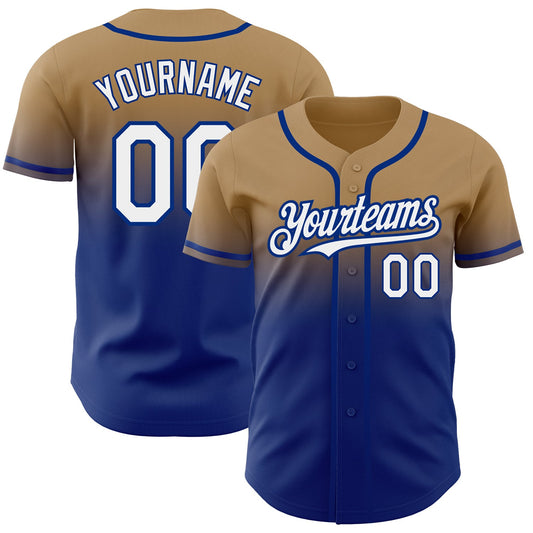 Custom Old Gold White-Royal Authentic Fade Fashion Baseball Jersey - Sky-Custom