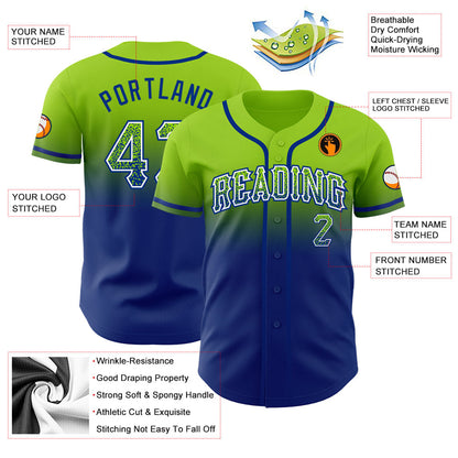 Custom Neon Green White-Royal Authentic Fade Fashion Baseball Jersey - Sky-Custom