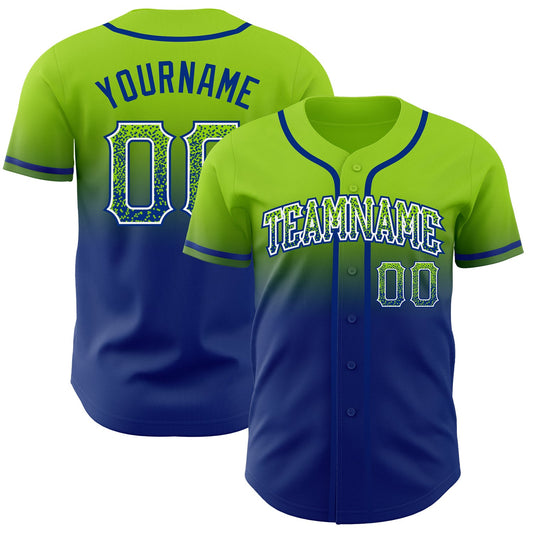 Custom Neon Green White-Royal Authentic Fade Fashion Baseball Jersey - Sky-Custom