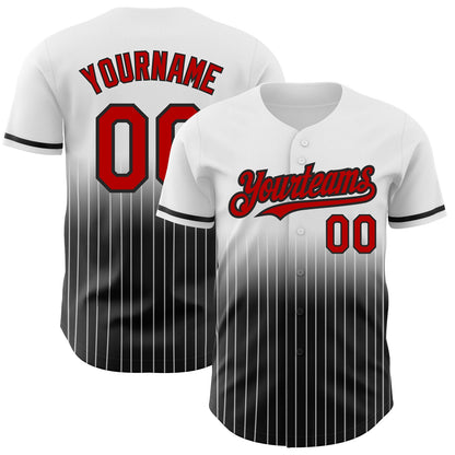 Custom White Pinstripe Red-Black Authentic Fade Fashion Baseball Jersey - Sky-Custom