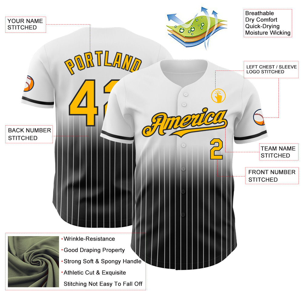 Custom White Pinstripe Gold-Black Authentic Fade Fashion Baseball Jersey - Sky-Custom