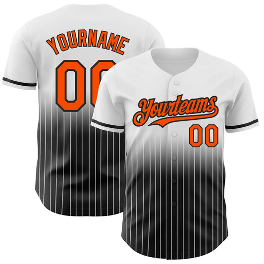 Custom White Pinstripe Orange-Black Authentic Fade Fashion Baseball Jersey - Sky-Custom