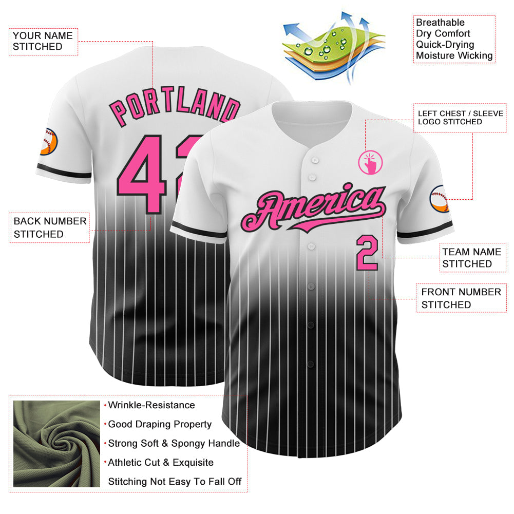 Custom White Pinstripe Pink-Black Authentic Fade Fashion Baseball Jersey - Sky-Custom