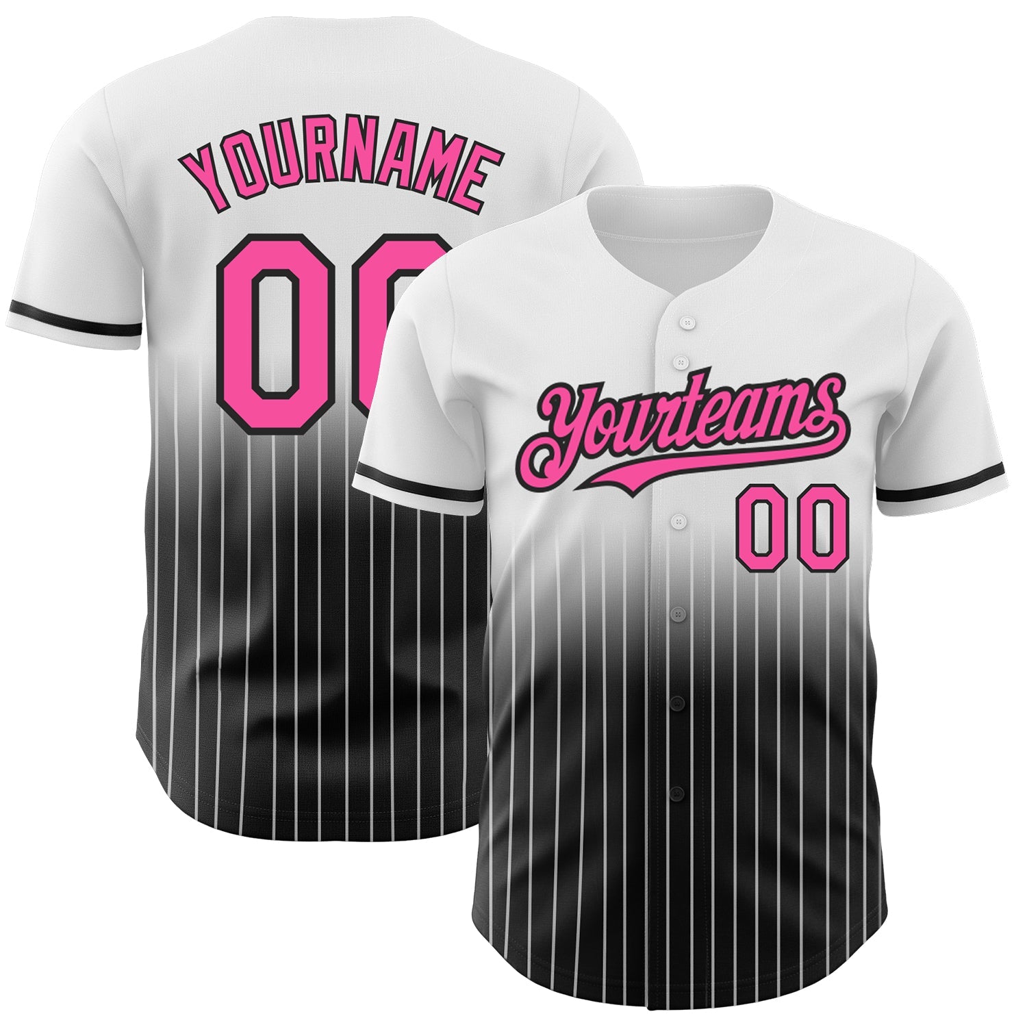 Custom White Pinstripe Pink-Black Authentic Fade Fashion Baseball Jersey - Sky-Custom