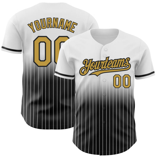 Custom White Pinstripe Old Gold-Black Authentic Fade Fashion Baseball Jersey - Sky-Custom