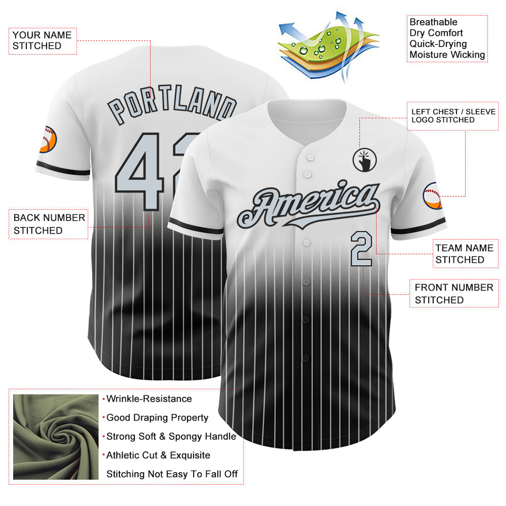 Custom White Pinstripe Silver-Black Authentic Fade Fashion Baseball Jersey - Sky-Custom