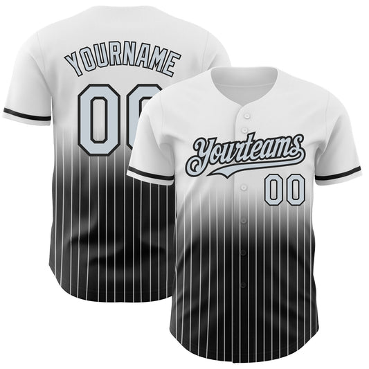 Custom White Pinstripe Silver-Black Authentic Fade Fashion Baseball Jersey - Sky-Custom