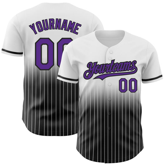 Custom White Pinstripe Purple-Black Authentic Fade Fashion Baseball Jersey - Sky-Custom