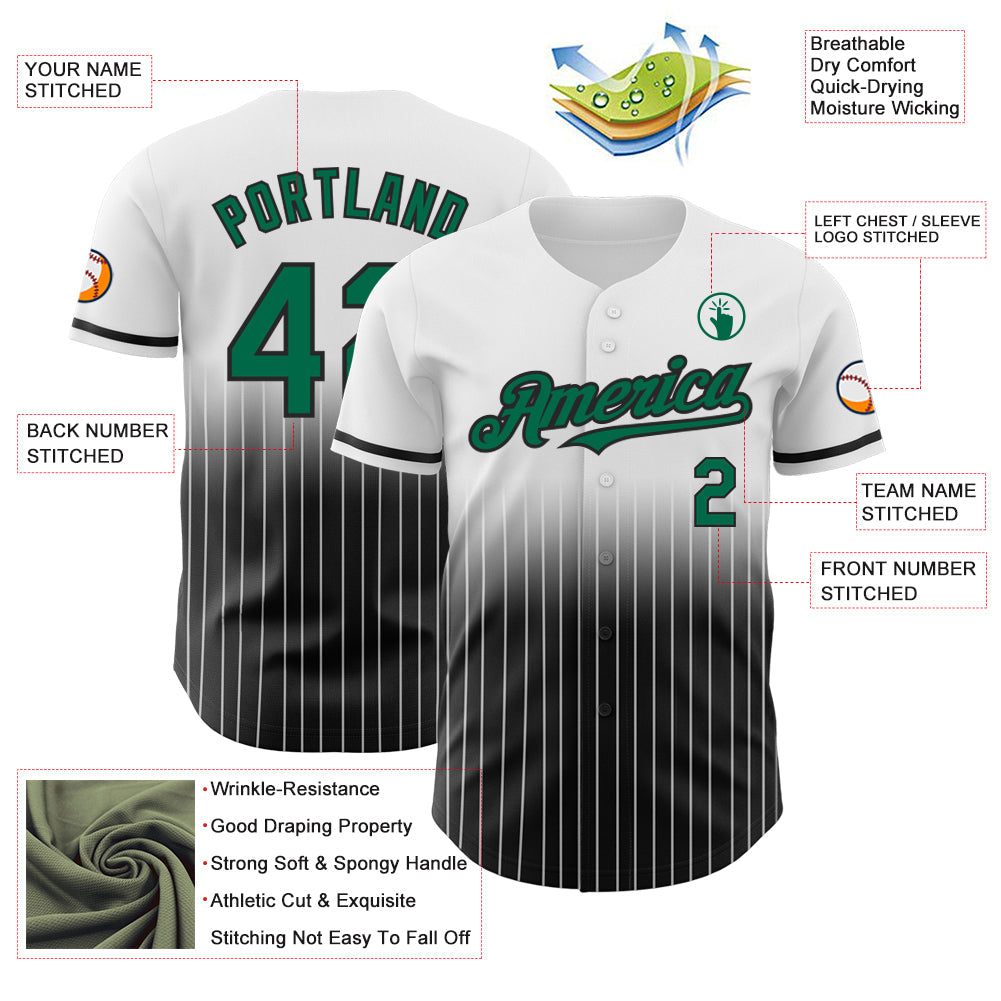 Custom White Pinstripe Kelly Green-Black Authentic Fade Fashion Baseball Jersey - Sky-Custom