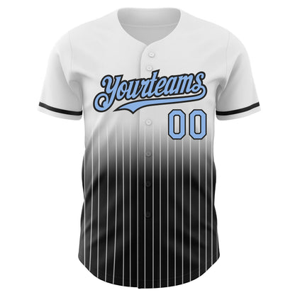 Custom White Pinstripe Light Blue-Black Authentic Fade Fashion Baseball Jersey - Sky-Custom
