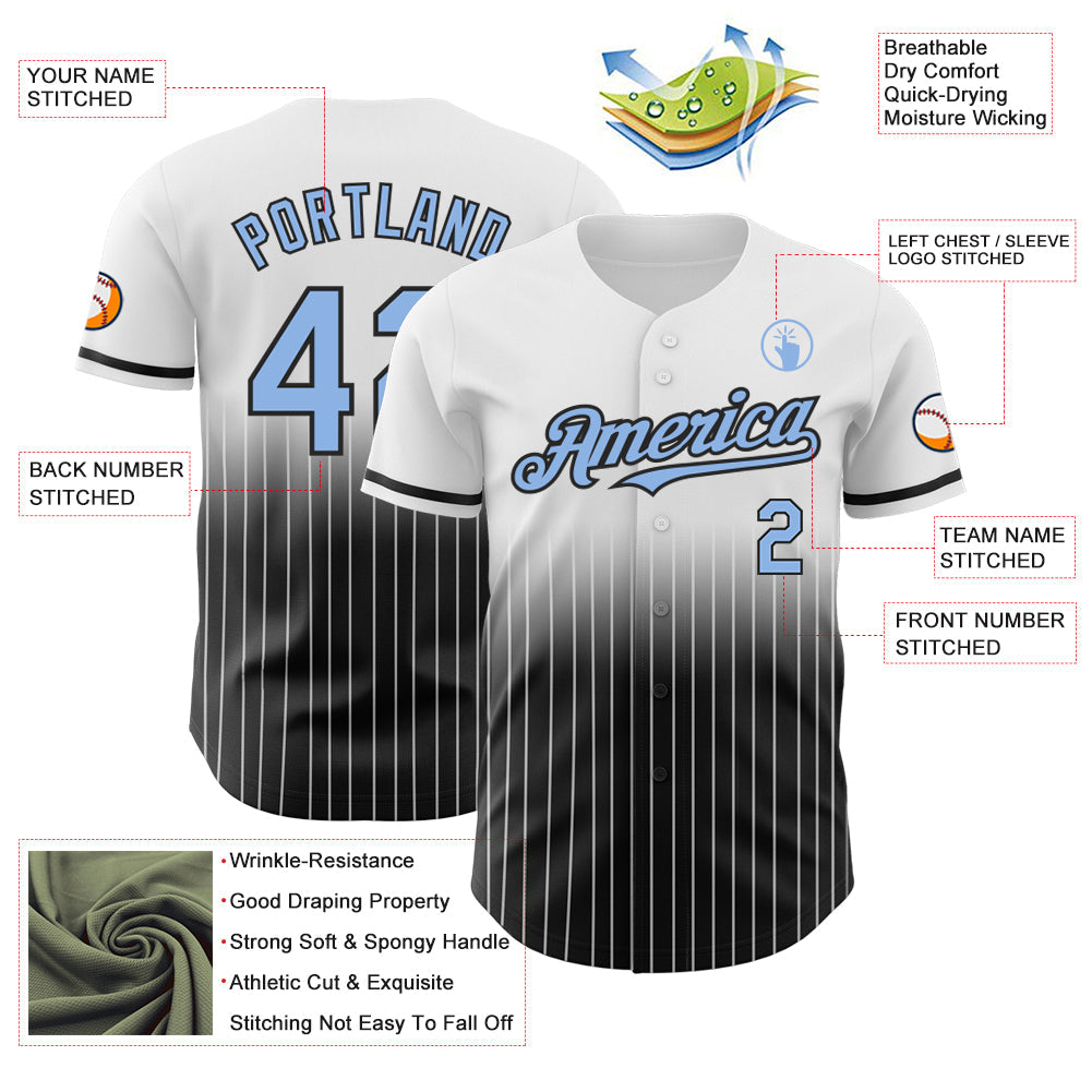 Custom White Pinstripe Light Blue-Black Authentic Fade Fashion Baseball Jersey - Sky-Custom
