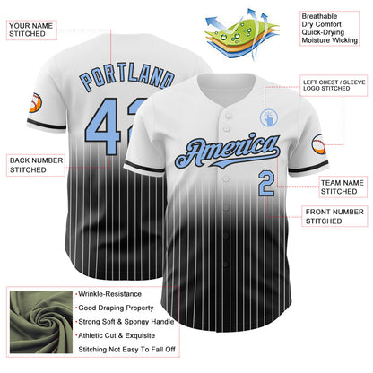 Custom White Pinstripe Light Blue-Black Authentic Fade Fashion Baseball Jersey - Sky-Custom