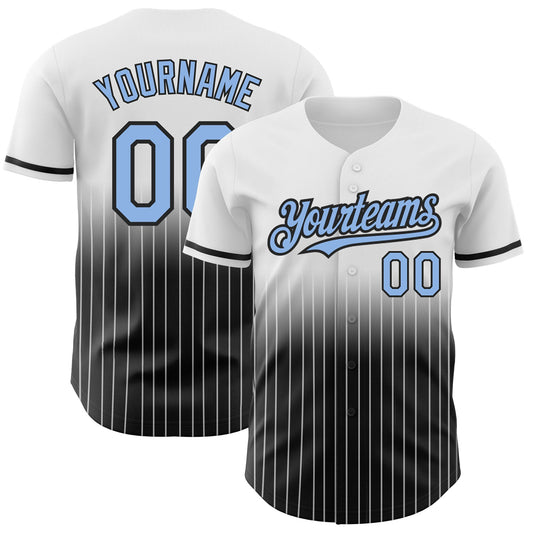 Custom White Pinstripe Light Blue-Black Authentic Fade Fashion Baseball Jersey - Sky-Custom