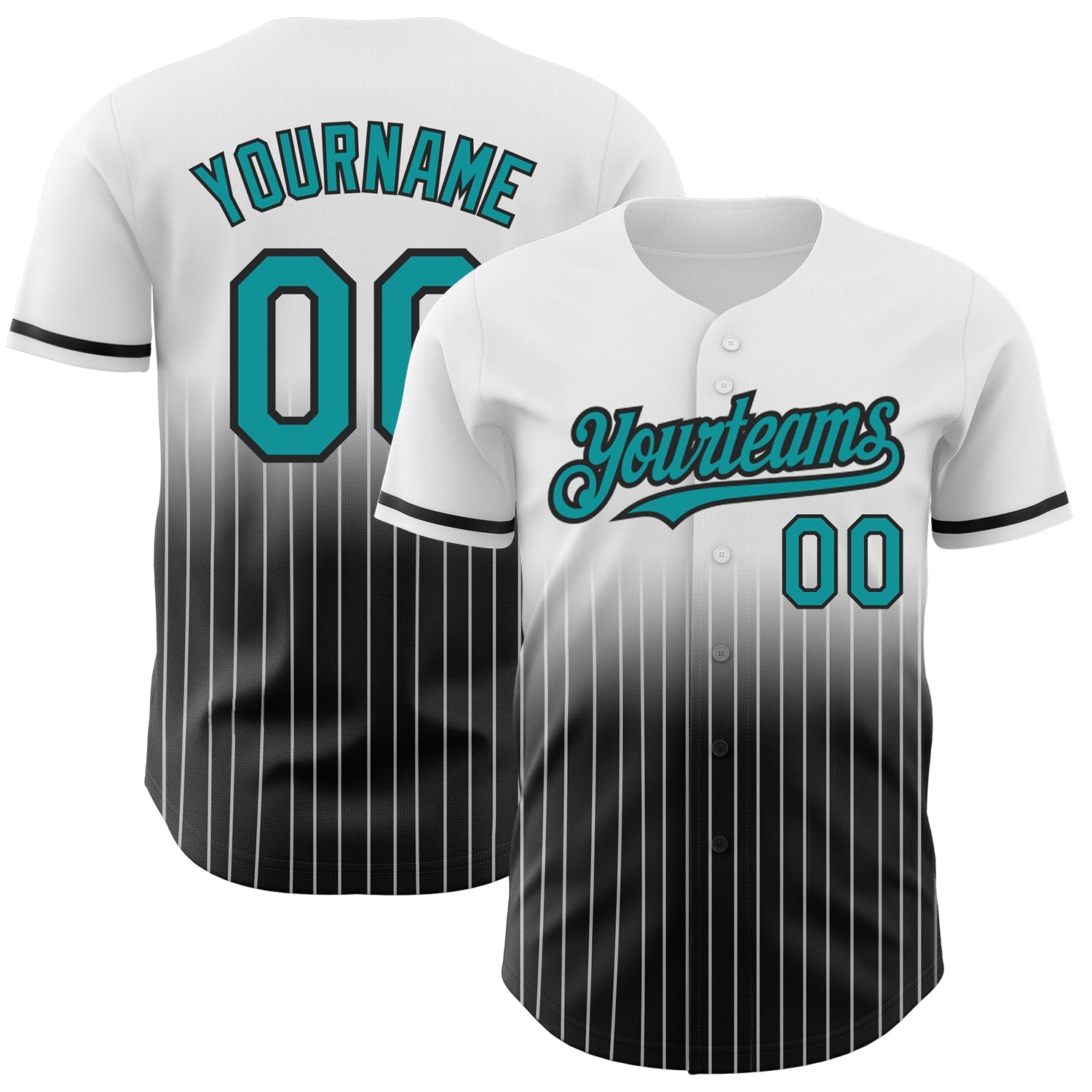 Custom White Pinstripe Teal-Black Authentic Fade Fashion Baseball Jersey - Sky-Custom