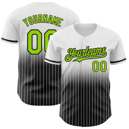Custom White Pinstripe Neon Green-Black Authentic Fade Fashion Baseball Jersey - Sky-Custom