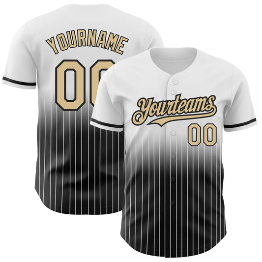 Custom White Pinstripe Vegas Gold-Black Authentic Fade Fashion Baseball Jersey - Sky-Custom