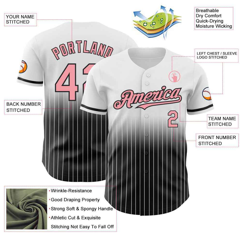 Custom White Pinstripe Medium Pink-Black Authentic Fade Fashion Baseball Jersey - Sky-Custom