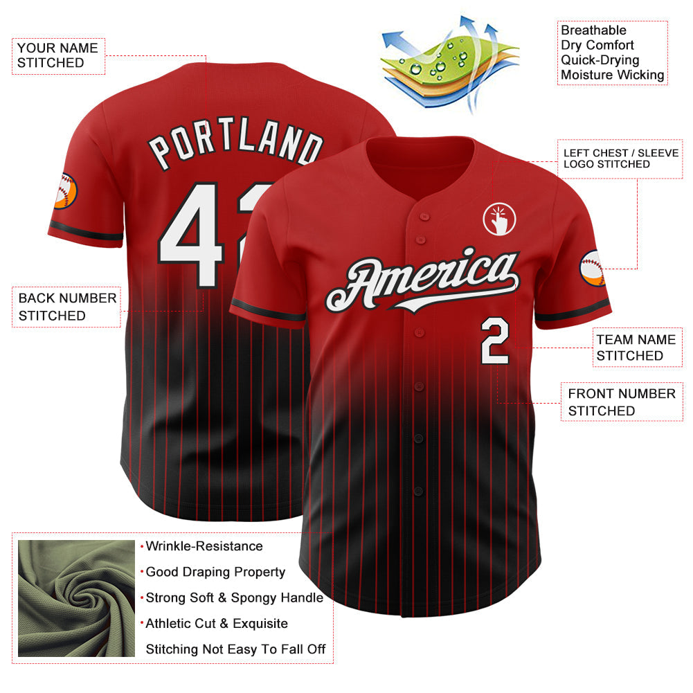 Custom Red Pinstripe White-Black Authentic Fade Fashion Baseball Jersey - Sky-Custom