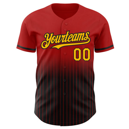 Custom Red Pinstripe Gold-Black Authentic Fade Fashion Baseball Jersey - Sky-Custom