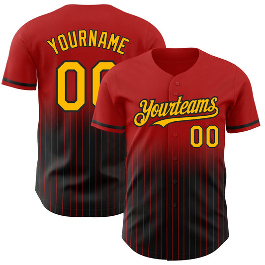 Custom Red Pinstripe Gold-Black Authentic Fade Fashion Baseball Jersey - Sky-Custom