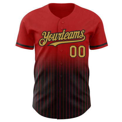 Custom Red Pinstripe Old Gold-Black Authentic Fade Fashion Baseball Jersey - Sky-Custom