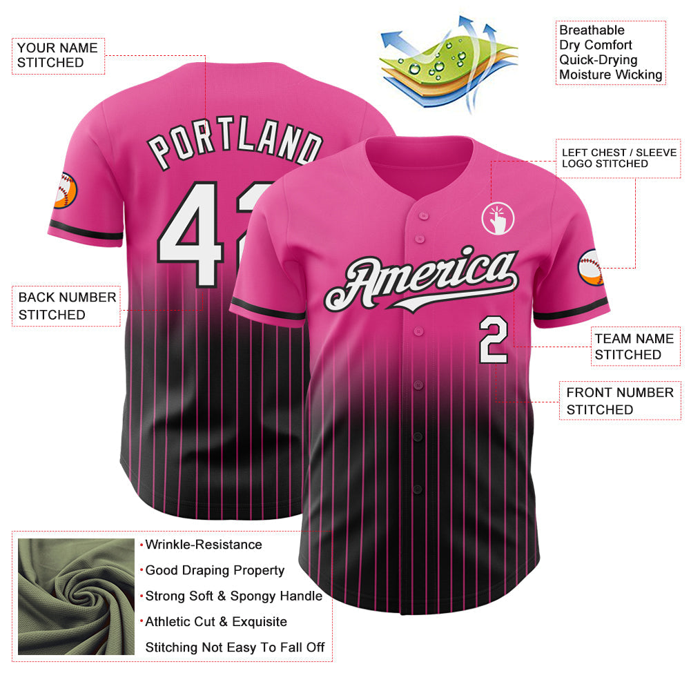 Custom Pink Pinstripe White-Black Authentic Fade Fashion Baseball Jersey - Sky-Custom