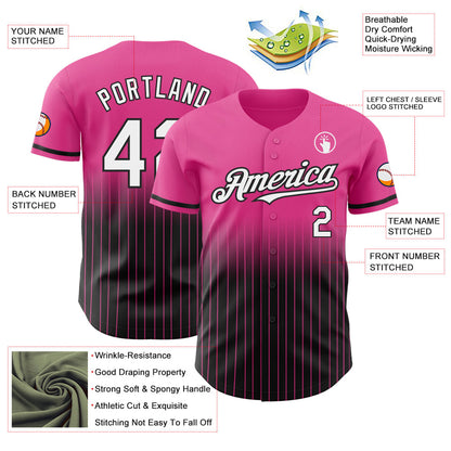 Custom Pink Pinstripe White-Black Authentic Fade Fashion Baseball Jersey - Sky-Custom