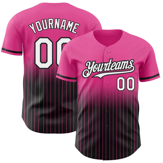 Custom Pink Pinstripe White-Black Authentic Fade Fashion Baseball Jersey - Sky-Custom