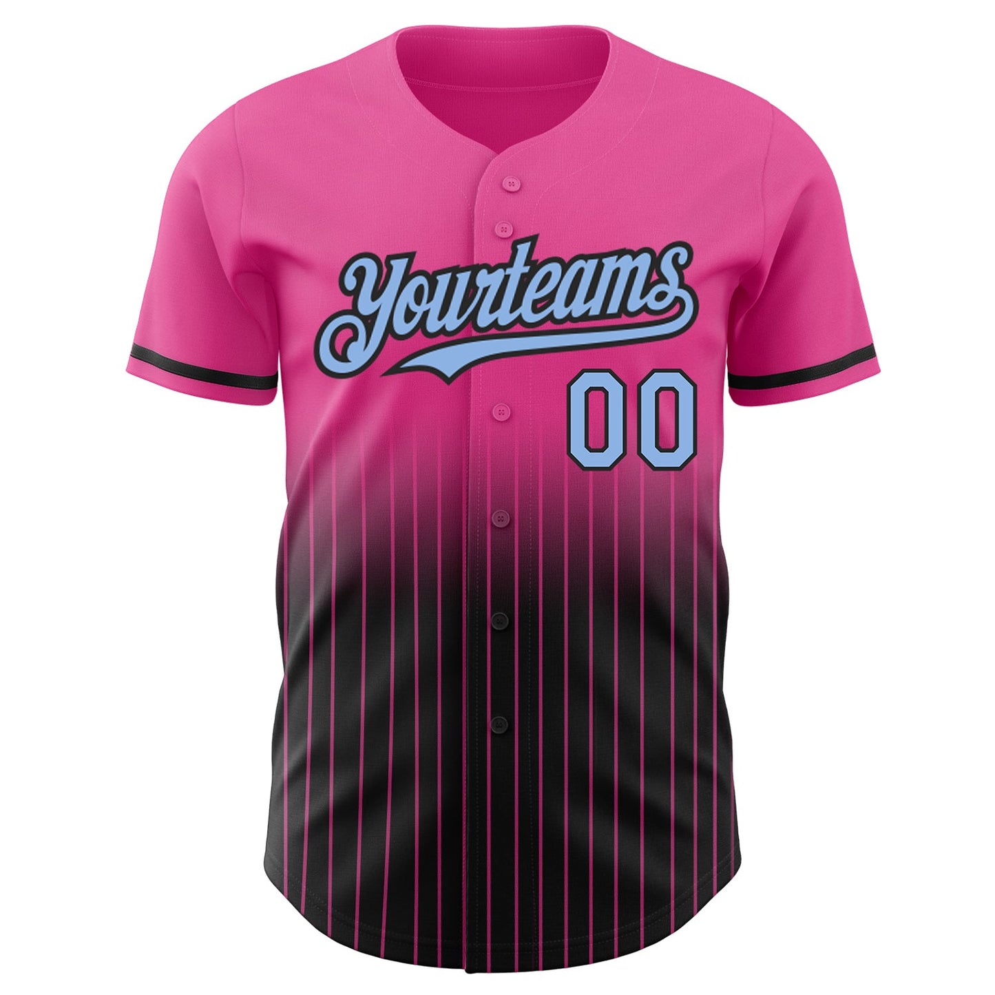Custom Pink Pinstripe Light Blue-Black Authentic Fade Fashion Baseball Jersey - Sky-Custom